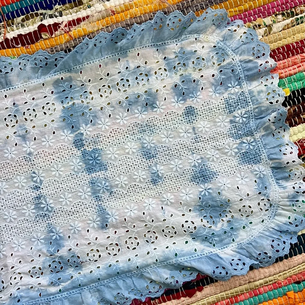 Tie dye cotton eyelet lace long doily table runner